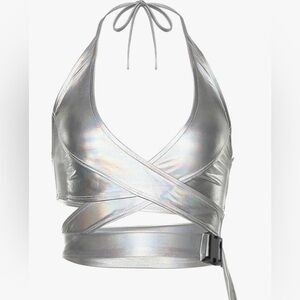 Silver Halter Wrap Crop Top